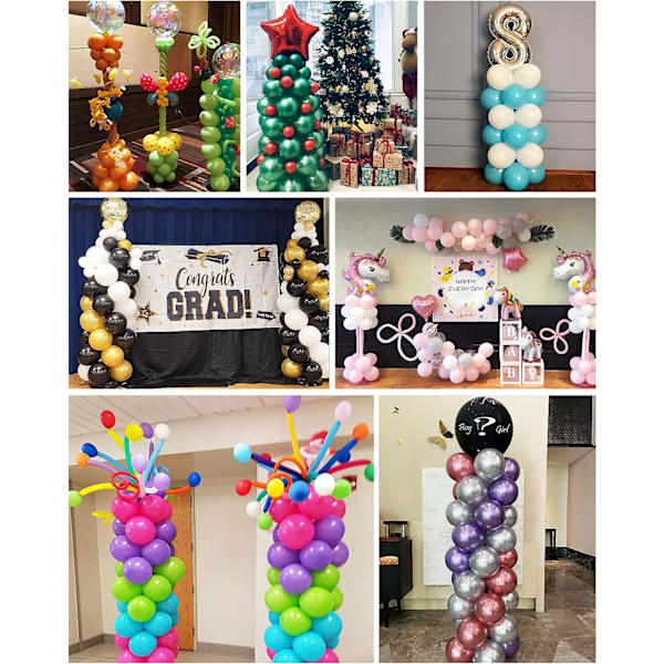 Ballongkolonne Stativsett, 7 Fot Høydejusterbar Kolonne, Gjenbrukbar Teleskopisk Design i Metall for Bryllup, Babyshower, Graduation Party Dekor, Sett av