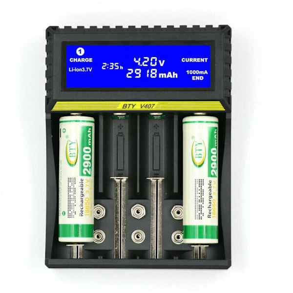BTY407 Monitoiminen akkulaturi 18650 Li-ion/NIMH/NICD/5AA/7AAA/9V akkulaturi
