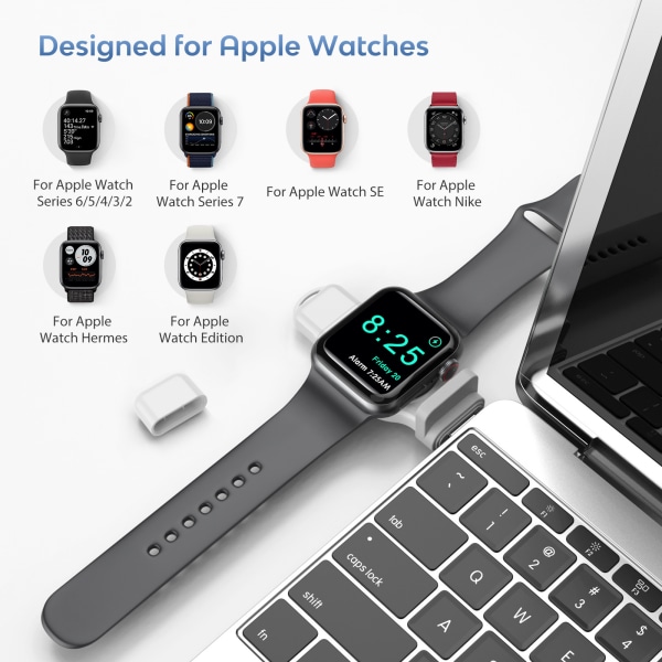 Watch-lader 2 i 1 Universal lader for Apple Watch7/6/5/4/3/2, hvit