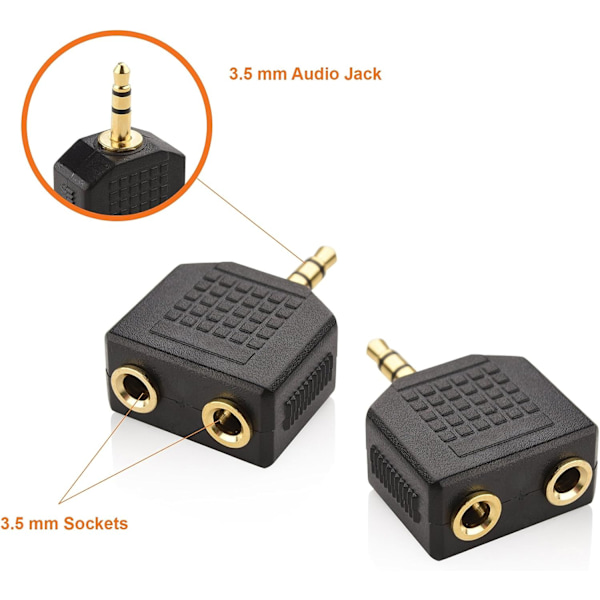 Hodetelefon Y-splitter og hann lydkontakt til 2 hunnkontakter for iPhone, iPod, iPad og andre Apple-lydenheter 3,5 mm splitter (2-pakning) Svart