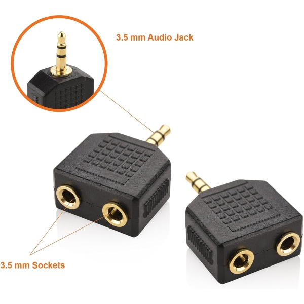 Hovedtelefon Y-splitter og han-lydstik til 2 hun-stik til iPhone, iPod, iPad og andre Apple-lydenheder 3,5 mm splitter (2-pak) Sort