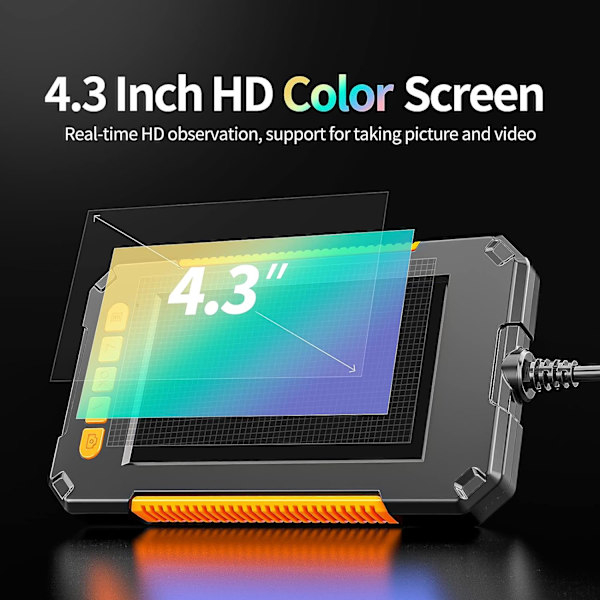 Teollinen boroskooppi, 1080P HD digitaalinen boroskooppi, 4,3 tuuman näyttö, 3,9 mm IP67 vedenpitävä tarkastuskamera 6 LED-valolla, puolijäykkä kaapeli, (2M)