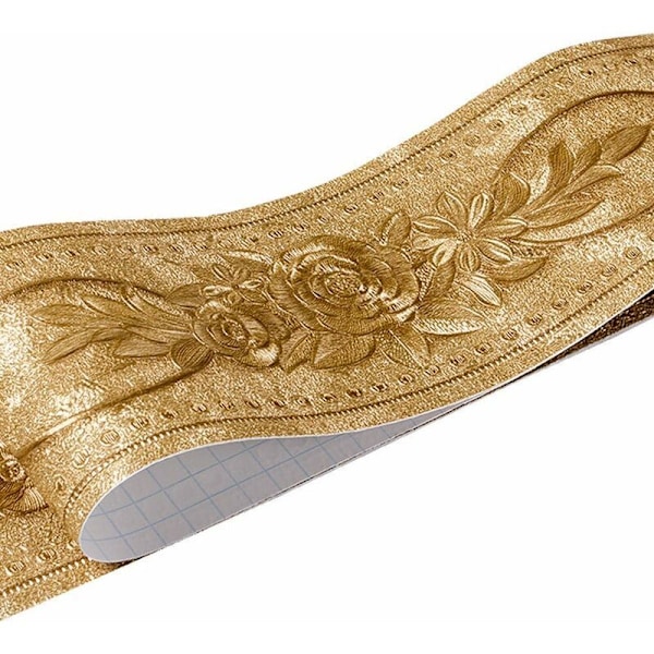 Självhäftande blommig väggbård för heminredning - idealisk för kök eller badrum - 10,6 cm x 5 m, guld
