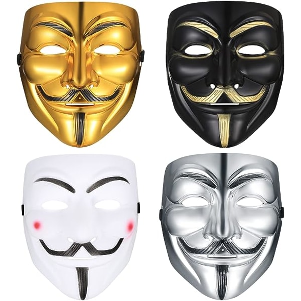 4 stykker V til maske, Halloween kostume Cosplay Party Mask, Anonym