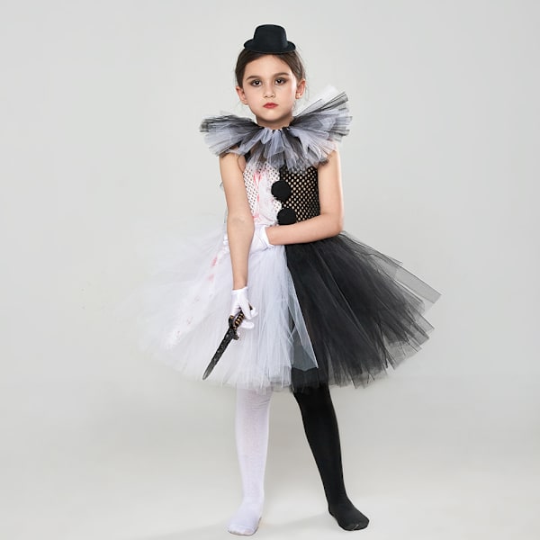 Skräckclown flicka klänning Halloween cos performance kostym clown cosplay tutu kjol (10-12 år gammal)