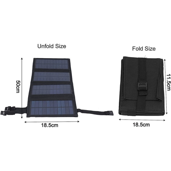 Solpaneler 20W Premium Monokrystallinsk Foldbar Solcellelader Kompatibel med Solgeneratorer, Telefoner, Tablets, til Udendørsaktiviteter-Sort