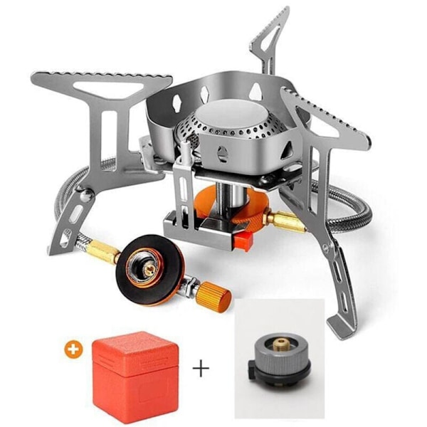 Bærbar Mini Gasskomfyr i Rustfritt Stål 15x8,5 cm Camping Gasskomfyr, 6800W Vindtett og med Piezo-tenning for Camping/Vandring/Piknik
