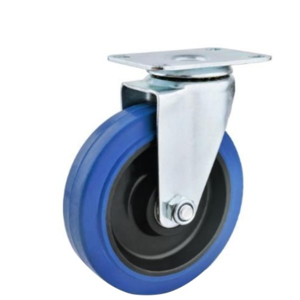 Sæt med 2 100 mm blå gummi drejelige roterende bremsehjul, belastning 32