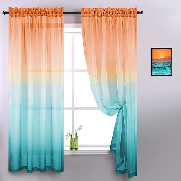 132x213 cm orange og grønne gardiner slør med semi-transparent indvendig semi-transparent gardin til soveværelse hus