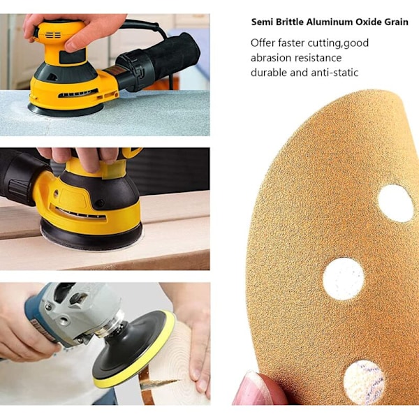 Slibepapir slibeskiver 125mm, 100 slibende slibeskiver slibemaskine sand runder rund 8-huls til sandpolering rullende
