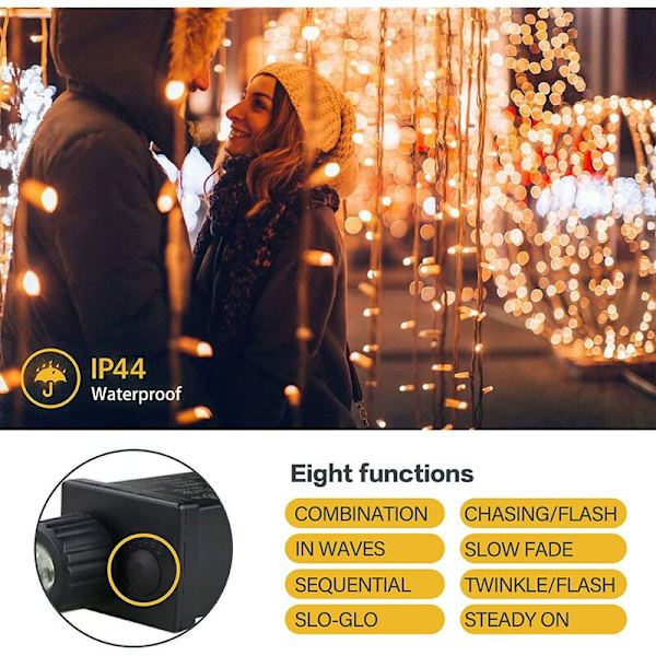 Lysgardin 300 LED Lysgardin 3M*3M 8 Lysmoduser Vanntett IP44 Utendørs og Innendørs, Dekorasjon for Jul, Bryllup, Bursdag,