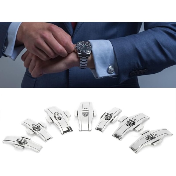 7 Delar klockarmbandsspänne, legerat viklås av Poli fjärilsögla silver för läderklockarmband 15-17-19-21-23-25mm
