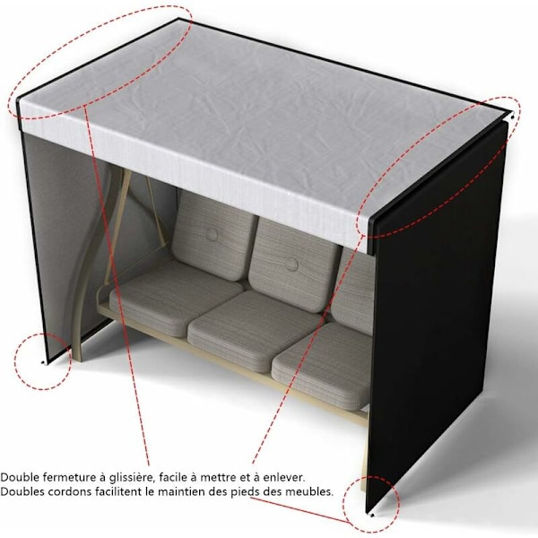 3-personers havegyngedækken, 420D Oxford Vandtæt Balançoire, Støvtæt 220x125x175cm (sort) Vandtæt (Sort)