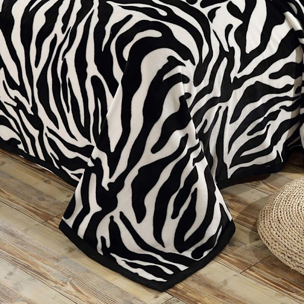 Zebra-mönstrad flanellfilt för soffa/säng (200 x 230 cm)