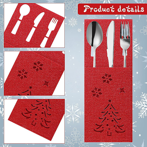 Julbestickhållare, 4 stycken (8X20CM) Röd julgranformad filt bestick, Julbestick i praktisk påse, Bestickhållare för jul