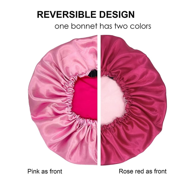 3 stk. Pink Satin Bonnet Silke Bonnet Til Sovende Hår Bonnet Til Kvinder Silke Hår Wrap