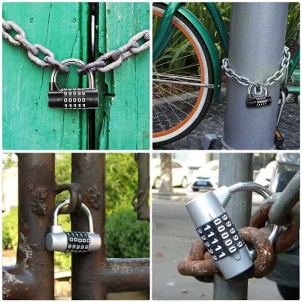 Hänglås, kodlås, med 5 hänglåsfigurer, 2 stycken kodlås, kombinationshänglås
