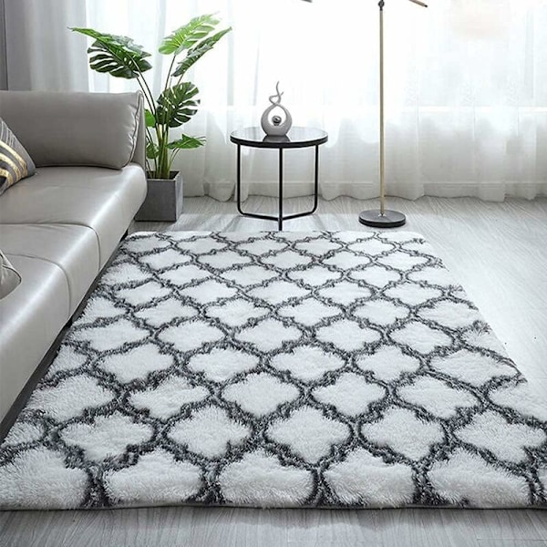 Dekorasjonsteppe, lange shaggy tepper sklisikkert teppe for stue soverom sofa gulvteppe, supermykt, (hvit lykt, 60 120cm)