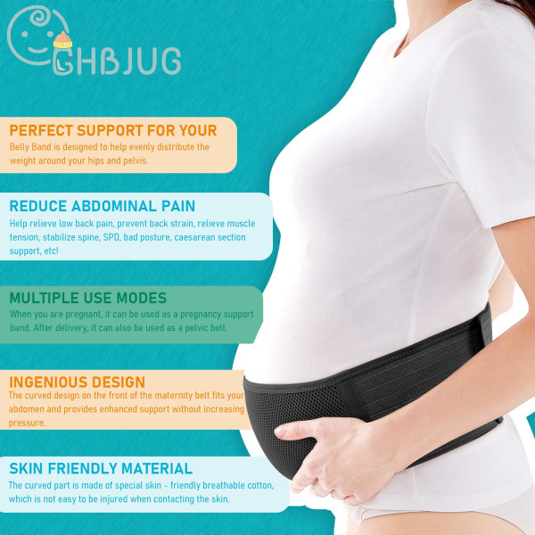 Raskauden vatsatukihihna äitiysvyö, 1,3 M kevyt lantio/vyötärö/selkä/vatsan tukivyö, vatsahihna raskauden selkätukeen (musta)