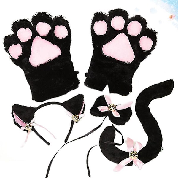 5 st kreativa katt cosplay kostym kattunge svans öron krage tassar handskar anime lolita gotisk set för fest cosplay (vit)