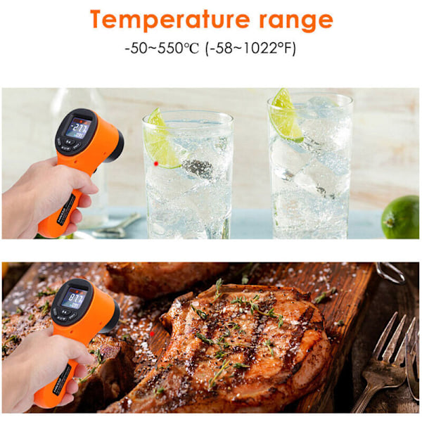 Bærbar kontaktfri termometer infrarød numerisk pyrometer akvarium LCD lasertermometer udendørs termometer industriel -50 ℃ - 550 ℃, orange