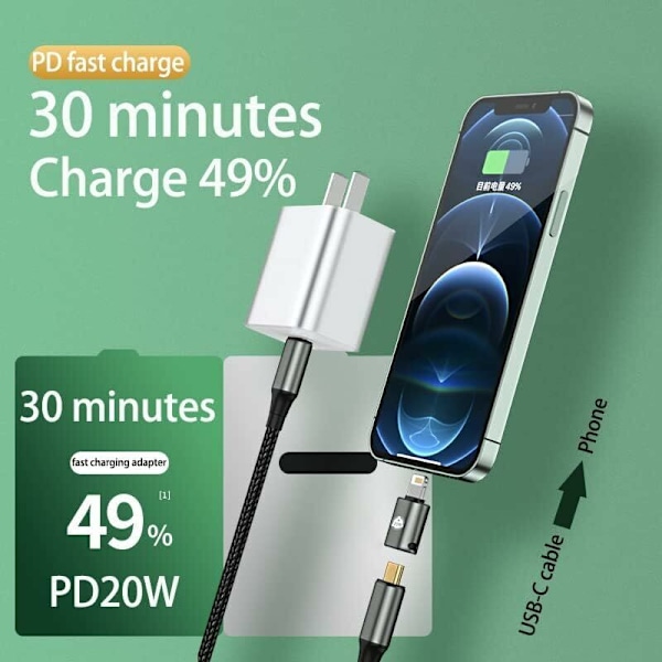 USB C till Light-Ning adapter, stöder 20 W PD, snabbladdningsfunktion för i-phone I-Pad i-pod kompatibla serier (2-pack i-dos telefon hane adapter till usb
