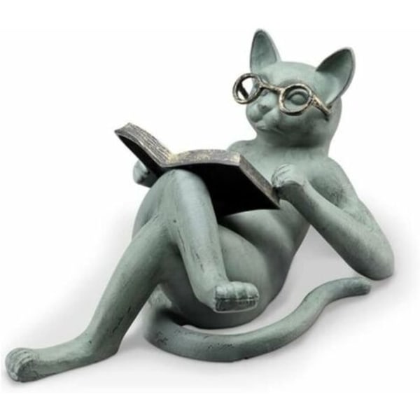Resin liggande kattläsande statyett 18x5x8 cm