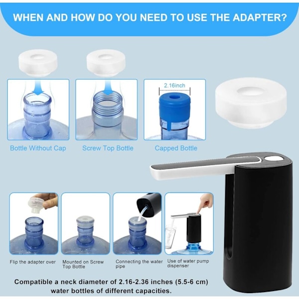 Gallon Vanddispenser med Base, Foldbar Elektrisk Pumpe med USB-opladning og Automatisk Slukning, 2-5 Gallon Universal Bærbar Vanddispenser, Touch Skærm