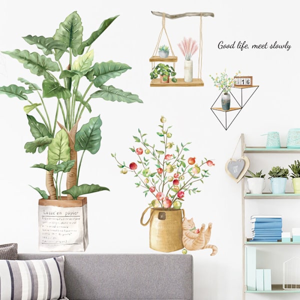 Vægstickers Tropiske Blade Blomster Vægmaleri Vægmaleri Stickers Palmblade Grøn Plante Til Soveværelse Stue Sofa