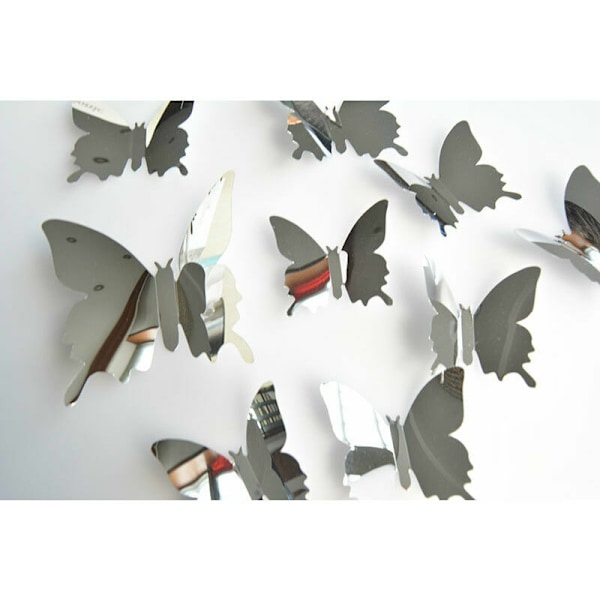 48 Stycken Fjäril DIY Spegel Kombinerade Väggdekorationer 3D Heminredning