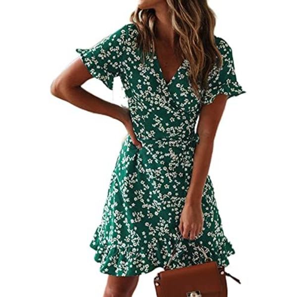 Strandkjole til kvinder, chiffon, V-hals, print, L