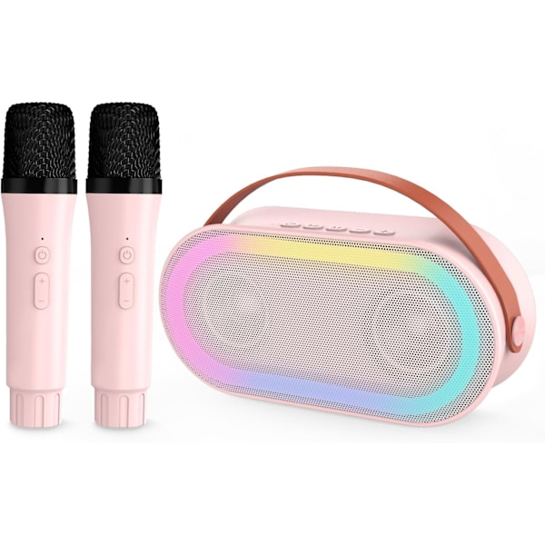 Mini Karaoke-maskin för barn med 2 trådlösa mikrofoner, bärbar Bluetooth-högtalare för vuxna med stereobas, med LED-ljus, familjefest och