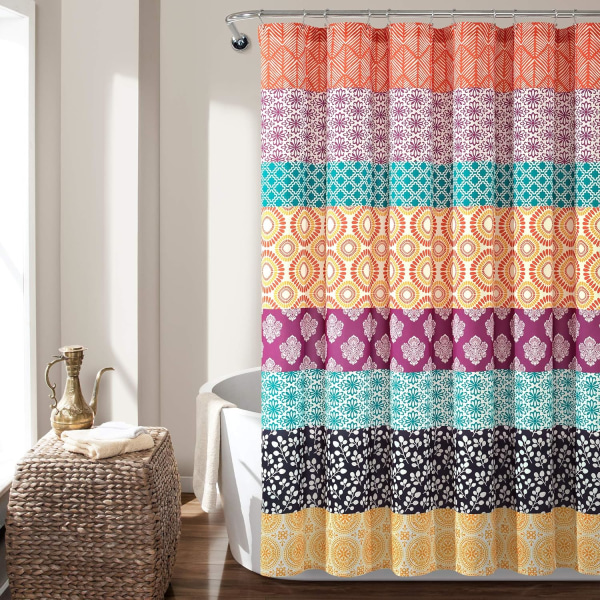 Luksuriøst dekorativt Boho stribet bruseforhæng Charmerende og dristigt farvedesign, perfekt til boheme badeværelsesindretning 72\" bred x 72\" lang i fuchsia og