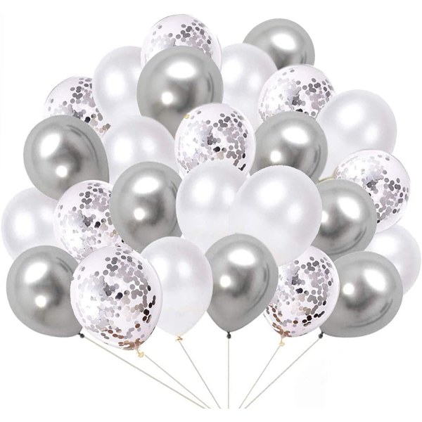 Set med 60 ballonger, 12 tums silverballonger metallisk latexballong