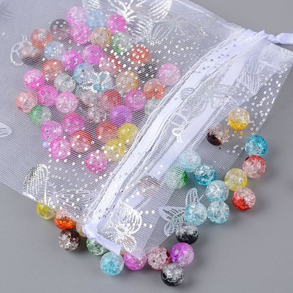 (9 * 12 cm) 100 st bröllopsfestgåva presentpåsar i organza med fjärilsmönster för gäster.