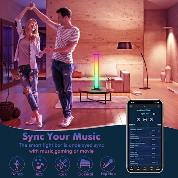 2 stk. Smart LED-lysstrimler, 16 millioner farver Bluetooth Smart Ambient Lighting TV, RGB-spilbelysning med APP-fjernbetjening, synkroniser musikregnbue R