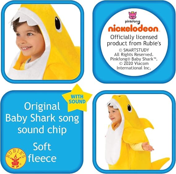 Babyshark-dräkt för barn (110 cm), spelar babyshark-melodi