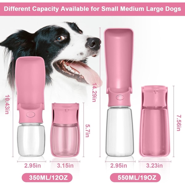 Sammenleggbar hundevannflaske - 550 ml bærbar hundereisevann Bo