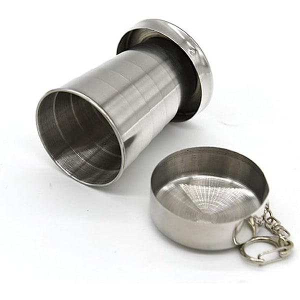 Hopfällbar mugg i rostfritt stål med lock & nyckelring - 75ml/2.5oz Återanvändbar för camping, vandring, utomhus | 2-pack