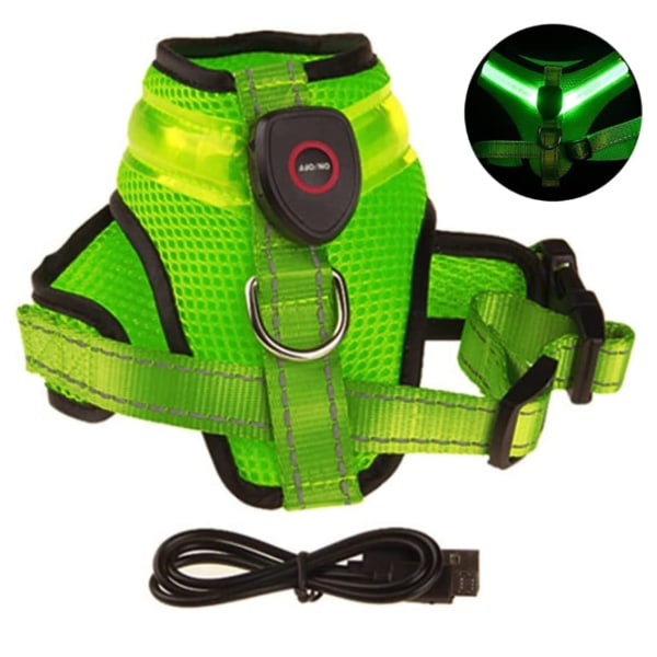 LED Hundesele, USB Oppladbar Hundevest Lysende + Refleks