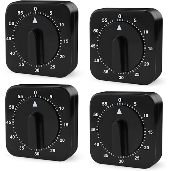 Mekanisk køkkenur - Analog timer: 4 stk. - 60 minutter - Mekanisk køkkenur - Timerfunktion til hjemmet, madlavning, sport, studier (sort)