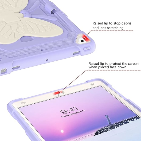 Fjärilsformad stötsäker iPad 10,2 \"skyddande skal (lila, exklusive iPad), 9:e generationens skyddande skal, 8:e generationens skyddande
