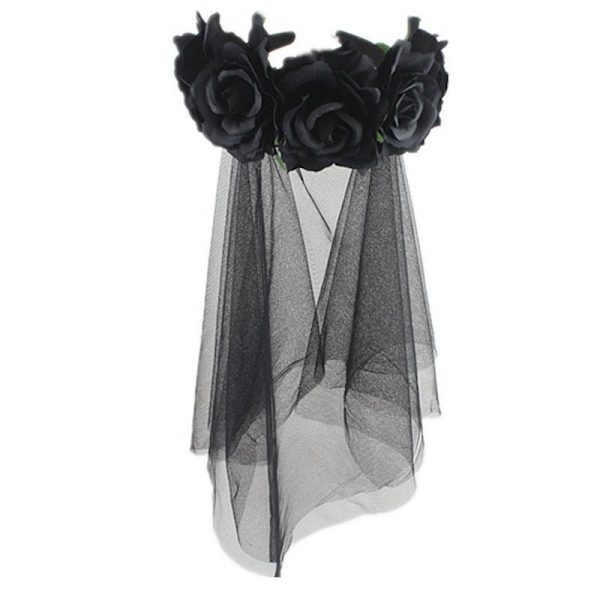 Halloween Dekorativt Pandebånd Rose Blomst Pandebånd Hårbånd sort