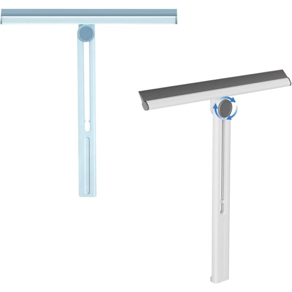 Vit och blå 2-pack 360° roterande duschskrapa, hopfällbar duschskrapa, 28x30cm badrumsskrapa, silikonskrapa för glas, badrumsskrapa