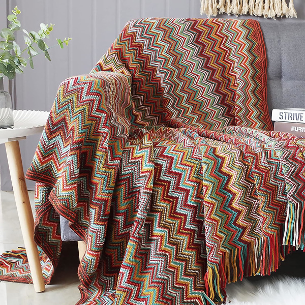 130x230cm Strikket Tæppe Kvast Sengetæpper Farve Houndstooth Bohemian Plaid Varm Tæppe Fashionable Blødt Tæppe Sofa Tæppe Dekorativt Sengetæppe