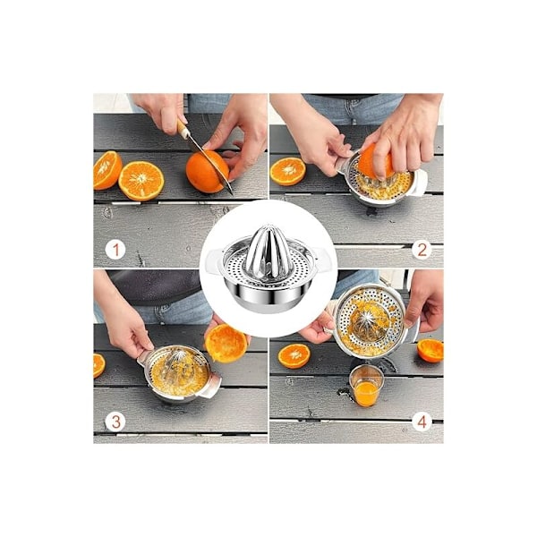 Citruspresser 300ml, manuel citruspresser i rustfrit stål 201, vaskbar i opvaskemaskine, citronpresser med rotation, let at rengøre til presning af citroner, appelsiner, grøn o
