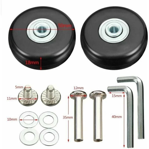 Kuffert Hjul, Bagage Kuffert Reparationshjul Kraftig 50mm Lydløs Gummi Universal Drejeligt Hjul Udskiftning Transport Udskift Hjul 4STK til Kuffert