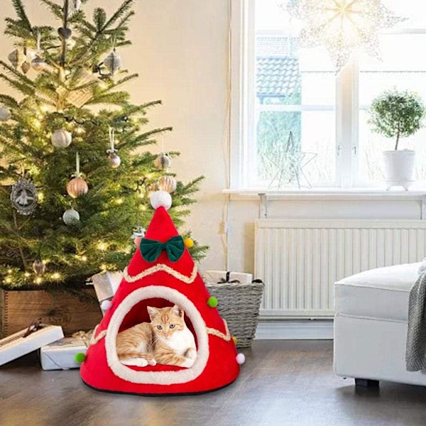 Kennel til katte og hunde - Juletræ form lukket sammenklappelig kæledyr kennel til at holde varmen i efterår og vinter mode kattehus l