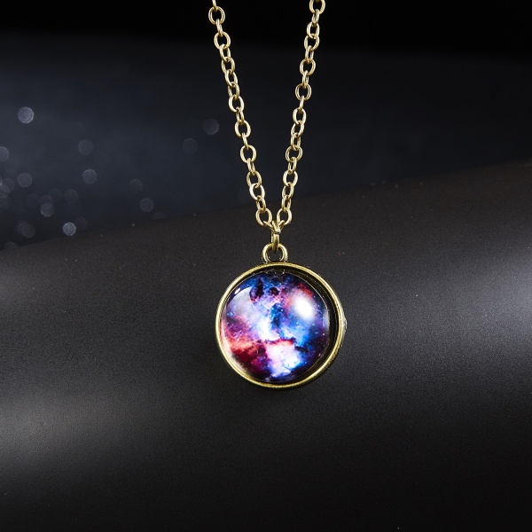 (Stjärnmönster) Dubbelsidig lysande kosmisk nebulosa vintagehänge, modehalsband, kreativt kosmiskt stjärnhalsband
