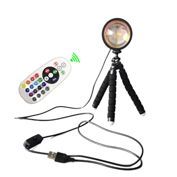 Solnedgang Lampe, Solnedgang Lampe, 16 Farve Projektionslampe med Stativ, Solnedgang Aura, USB Regnbue LED Lampe, Romantisk Visuel Lys, 360 Graders Rotation Nice Gi